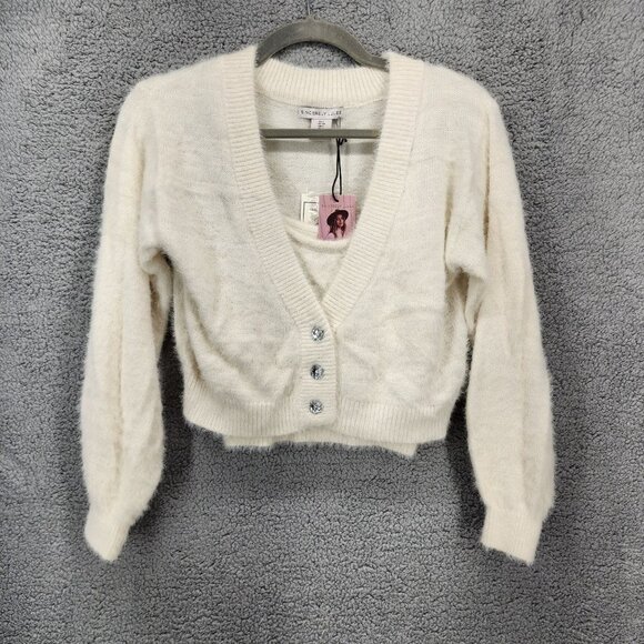 Sincerely Jules Women's Size Small Ivory Eyelash Knit Cardigan with Tank 2pc Set - Picture 1 of 13